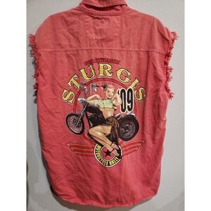 Sturgis Bike Week 2009 69th Anniversary Distressed Biker Vest XL